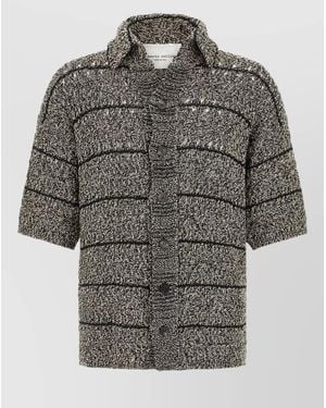 Roberto Collina Mouliné Striped Knit Short Sleeve Cardigan - Grey