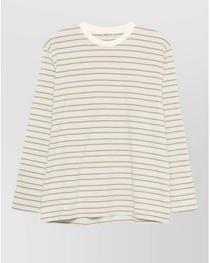 AURALEE Cotton Striped Crew Neck Long Sleeve Shirt - Natural