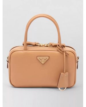 Prada Mini Calf Leather Tote Bag - Natural