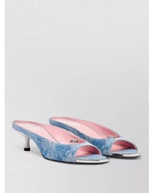 DIESEL Mules Denim Texture Kitten Heel Peep Toe - Multicolour