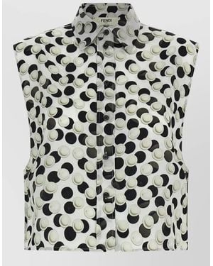 Fendi Cropped Top Dot Pattern Collared Sleeveless - Black