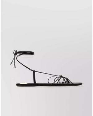 Saint Laurent Leather Ankle-Strap Flat Sandals - Metallic