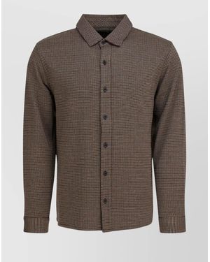 Vince Long Sleeve Houndstooth Patterned Shirts - Brown