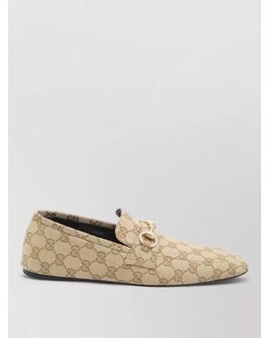 Gucci Loafers Horsebit Detail Square Toe Design - Natural