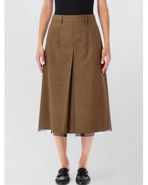 Prada Virgin Wool Midi Skirt - Brown