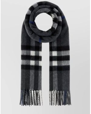 Burberry Cashmere Scarf Embroidered Fringe - Black