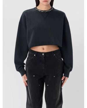 Golden Goose Cotton Crystal Embellished Cropped Oversized Sweatshirt - Blue