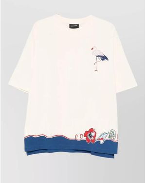 DSquared² Shirt Short Sleeves Crew Neck Flamingo - Blue