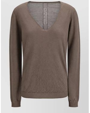 Rick Owens Wool Fine-Knit V-Neck Long-Sleeve Sweater - Brown