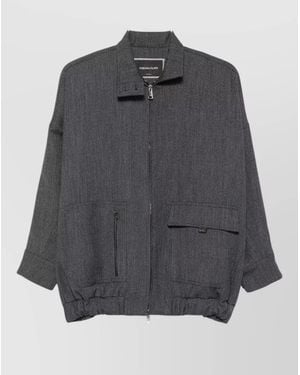 Fabiana Filippi High Collar Jacket Button Detail Silk Blend - Grey
