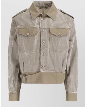 Our Legacy Belted Coat Buttoned Cuffs Epaulettes Pockets - Gray