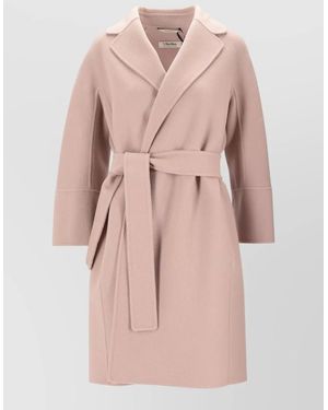 Max Mara Belted Wool Coat Long Sleeves Lapels - Pink