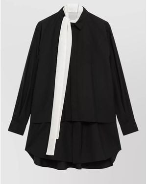 Sacai Contrast Tie Layered Top Long Sleeves - Black