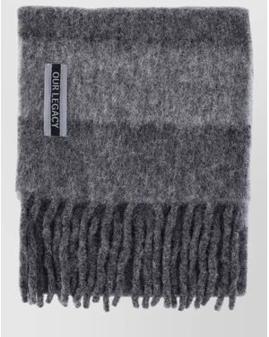Our Legacy Striped Scarf Soft Texture Fringed Edges - Grey