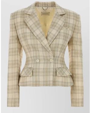Magda Butrym Cotton Blazer Tailored Waist Embroidered Detail - Natural