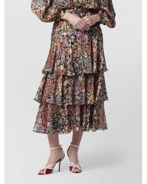 Valentino Silk Floral-Print Tiered Asymmetric Skirt - Multicolor
