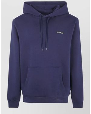 Les Deux Hooded Sweatshirt Patch Detail Kangaroo Pocket - Blue
