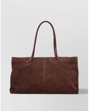 Low Classic Suede Leather Square Tote Bag - Brown