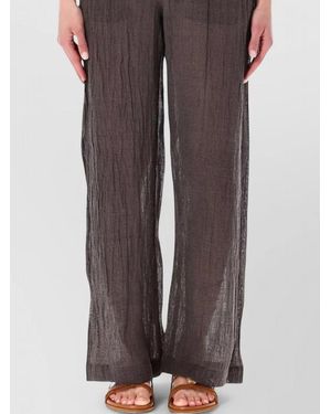 120% Lino Lounge Trousers Sheer Fabric Back Pockets - Brown