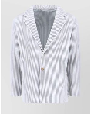 Homme Plissé Issey Miyake Striped Pattern Blazer Notched Lapel - Blue