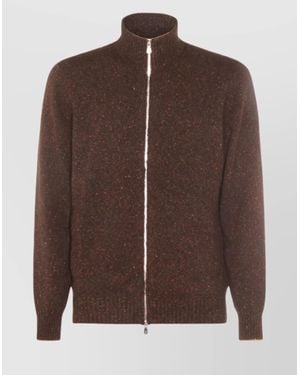 Brunello Cucinelli High Neck Ribbed Cuff And Hem Sweater - Brown
