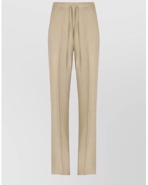 Antonelli Linen Blend Straight Leg Pleated Pants - Natural