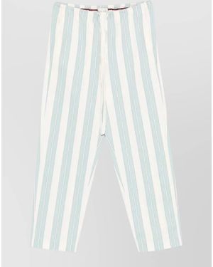 forte_forte Striped Drawstring Trousers Side And Back Pockets - White