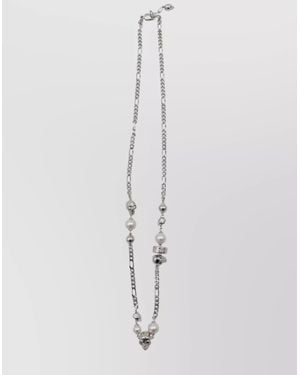 McQueen Link Chain Skull Pearl Necklace - White
