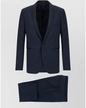 Tagliatore Tuxedo Style Dress Satin Lapel Waistband - Blue