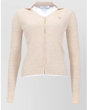 Maison Kitsuné Baby Fit Cardigan V Neck Ribbed - Natural