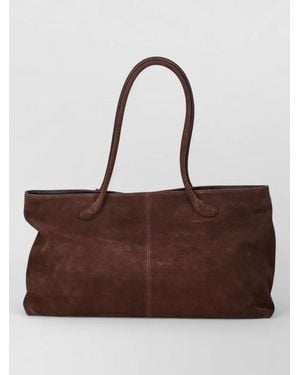 Low Classic Suede Leather Square Shoulder Tote Bag - Brown
