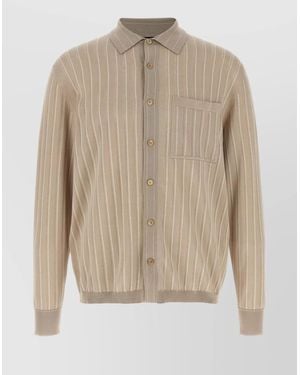 Brioni Knit Shirt With Chest Pocket And Ribbed Finish - Natural