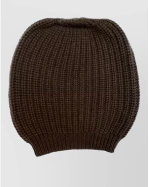 LA ROSE Cashmere Ribbed Beanie Hat Stretch Fit - Brown