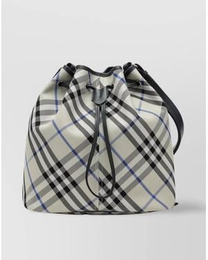 Burberry Medium Check Pattern Bucket Bag With Leather Trim - Gray