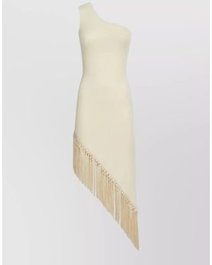 Taller Marmo Fringe Asymmetric One-Shoulder Midi Dress - White