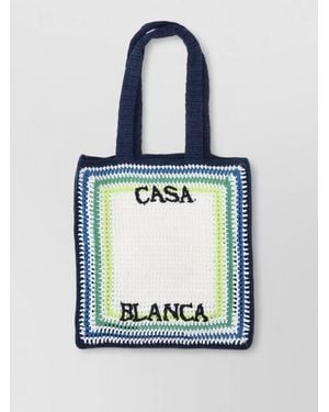 CASABLANCA Shoulder Bag Square Shape Crochet Dual Handles - Blue