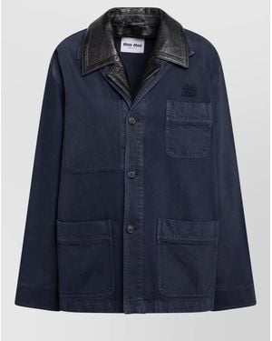 Miu Miu Jacket Long Sleeves Contrast Collar Front Pockets - Blue