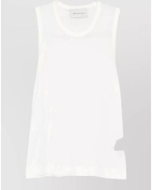 Ami Paris Sleeveless Round Neck Lightweight Knit T-Shirt - White