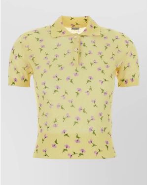Jil Sander Cotton Blend Polo Shirt Floral Motif - Yellow