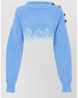 Chloé Wool Cropped Crewneck Jumper - Blue