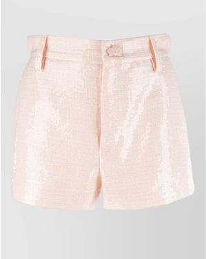 Genny High Waist Sequin Textured Shorts Belt Loops - Pink