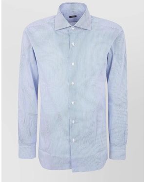 Barba Napoli Shirt Button Down Collar Striped Long Sleeves - Blue