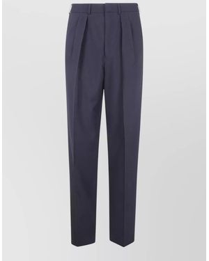 Tom Ford Wool Cashmere Silk Pleated Straight-Leg Trousers - Blue