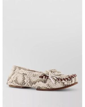 Paris Texas Leather Croc-Effect Loafers - Natural