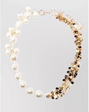 N°21 Chain Necklace Pearls Round Disc Charms - Natural