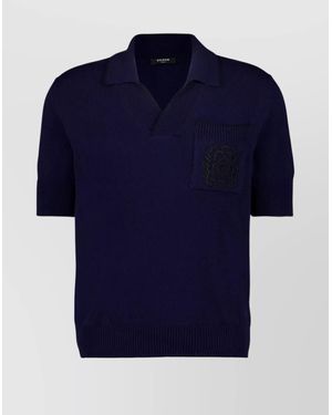 Balmain Pocketed Collar Cuffs Hem Polo Shirt - Blue