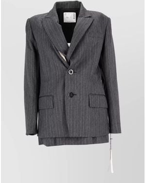 Sacai Pinstripe Single Breasted Wool Suit Jacket - Grey