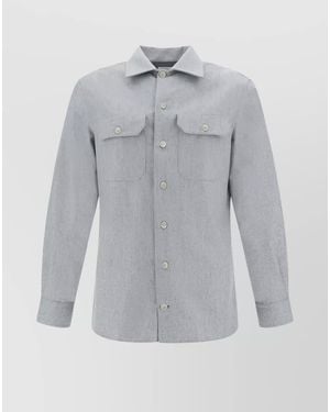 Brunello Cucinelli Wool Shirt With Chest Pockets And Spread Collar - Grey