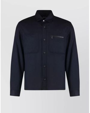 ZEGNA Wool Overshirt With Chest And Side Pockets - Blue