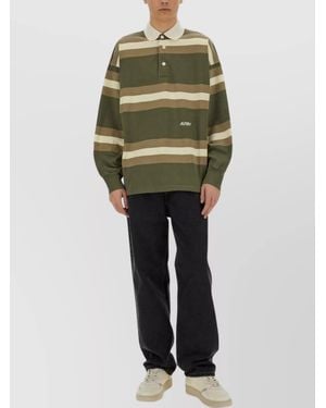 Autry Striped Cotton Oversized Polo Top - Green